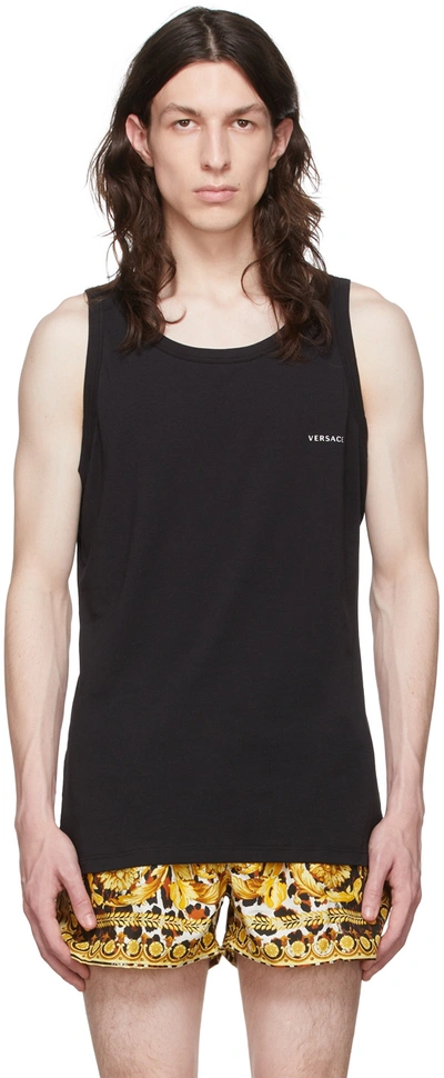 Shop Versace Two-pack Black Cotton Tank Tops In A1a8 Black