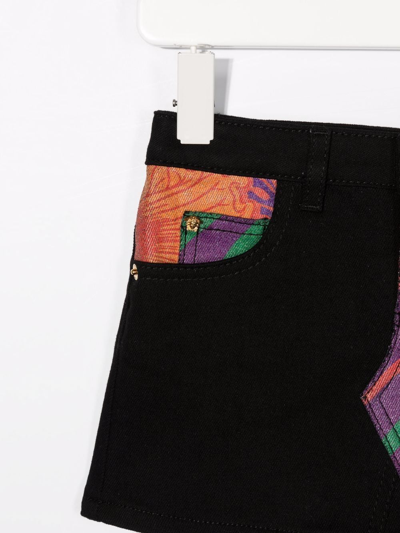 Shop Versace Pattern-panelled Denim Skirt In Black