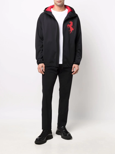 Shop Ferrari Logo-print Zip-up Hooded Jacket In Black