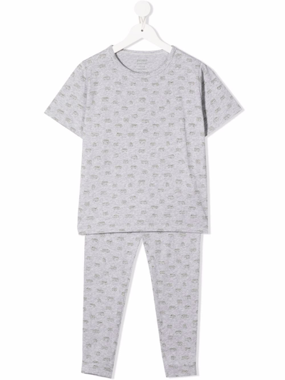 Shop Bonpoint Teen Van-print Short-sleeved Pyjama Set In Grey