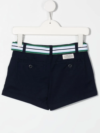 Shop Ralph Lauren Striped Belt Cotton Shorts In Blue