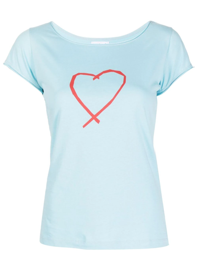 Shop Agnès B. Heart-print Cotton T-shirt In Blue