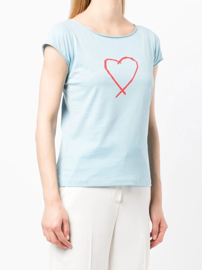 Shop Agnès B. Heart-print Cotton T-shirt In Blue