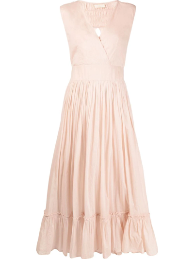 Shop Mes Demoiselles Lace-detail Midi Dress In Pink