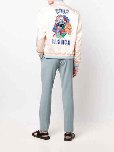 Casablanca Souvenir Masao San Silk Bomber Jacket In Neutrals