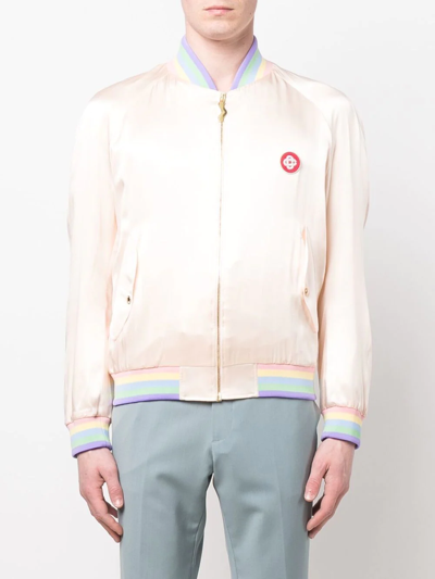 Shop Casablanca Silk Logo-embroidered Bomber Jacket In Neutrals