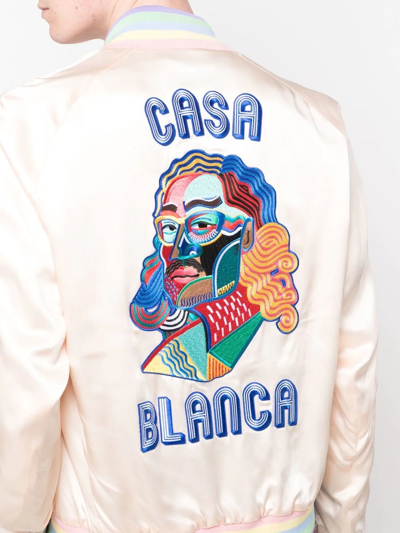 Shop Casablanca Silk Logo-embroidered Bomber Jacket In Neutrals