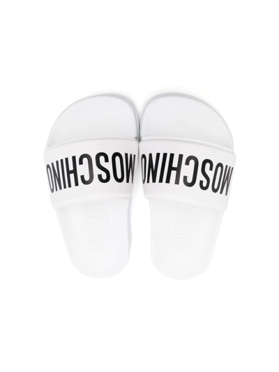 Shop Moschino Logo Open-toe Slides In White
