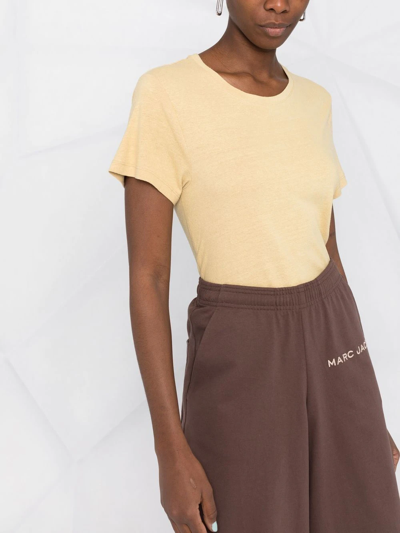 Shop Baserange Round Neck Short-sleeved Silk Top In Neutrals