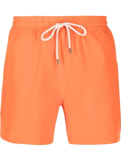 Shop Polo Ralph Lauren Logo Patch Swimming Shorts In Orange