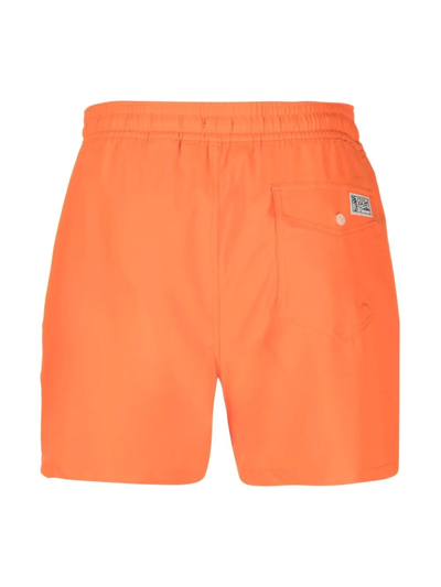 Shop Polo Ralph Lauren Logo Patch Swimming Shorts In Orange