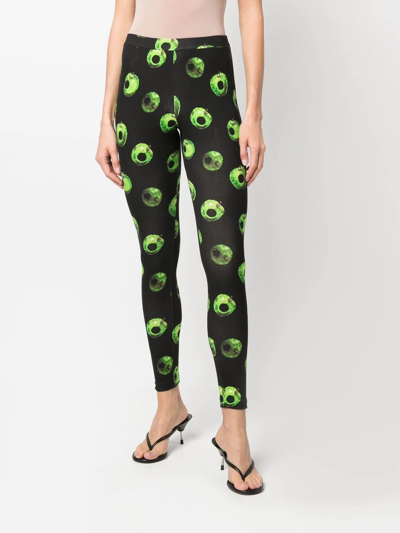 Shop Undercover Apple-print Cotton Leggings In Black