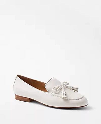 Shop Ann Taylor Braided Bow Leather Loafers In White