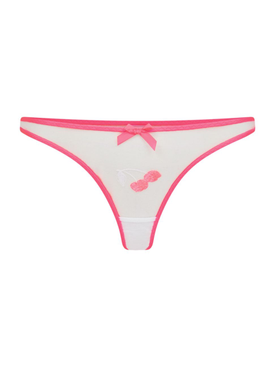 Shop Agent Provocateur Women's Donnie Cherry-embroidered Thong In Pink White
