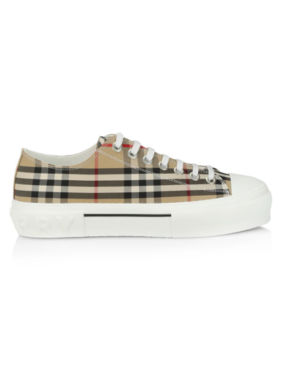 Shop Burberry Men's Jack Checkered Tennis Sneakers In Archived Beige