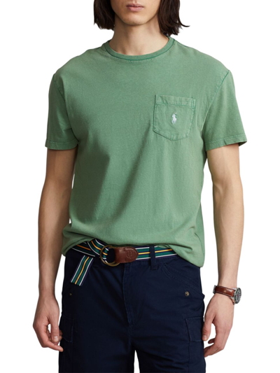Shop Polo Ralph Lauren Cotton-linen Pocket T-shirt In Outback Green