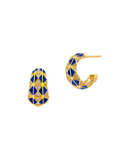 Shop Syna Women's Geometrix 18k Gold, Diamond & Enamel Hoop Earrings