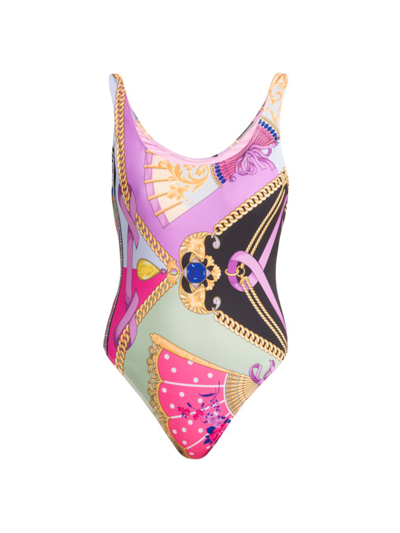Shop Versace Women's Ventagli One-piece Swim Suit In Neutral
