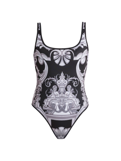 Shop Versace Women's Baroque One-piece Swimsuit In Black White