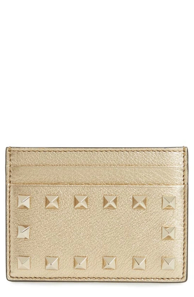 Shop Valentino Rockstud Leather Card Case In Mekong