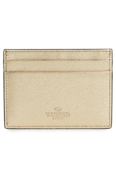 Shop Valentino Rockstud Leather Card Case In Mekong