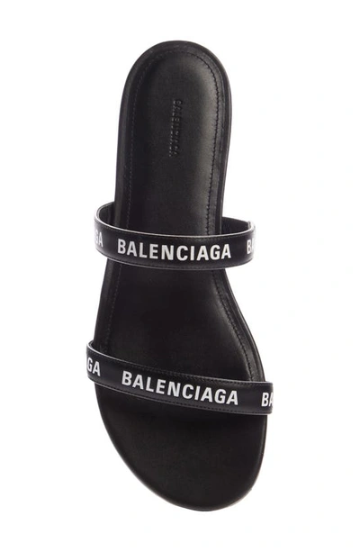 Shop Balenciaga Logo Slide Sandal In Black/ White