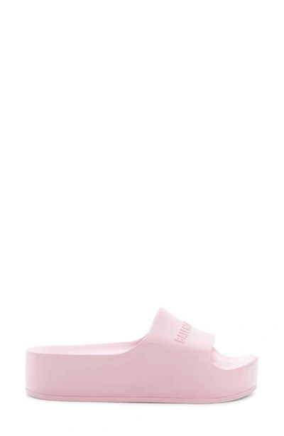 Shop Balenciaga Logo Platform Slide Sandal In Light Pink/ White