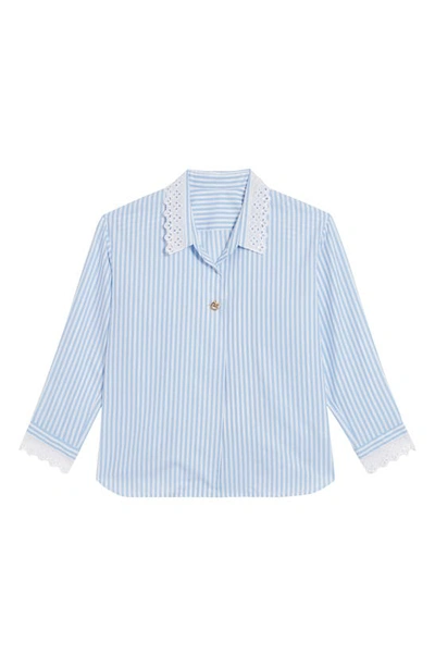 Shop Sandro Lace Collar Stripe Cotton Long Sleeve Shirt In Multicolor