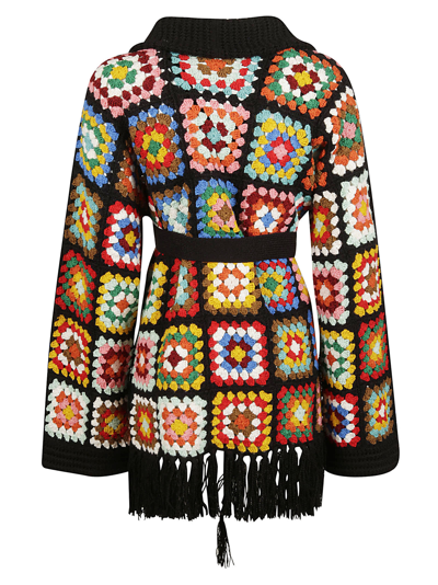 Shop Alanui Positive Vibes Hand Crochet Embassy Cardi-coat In Embassy Black