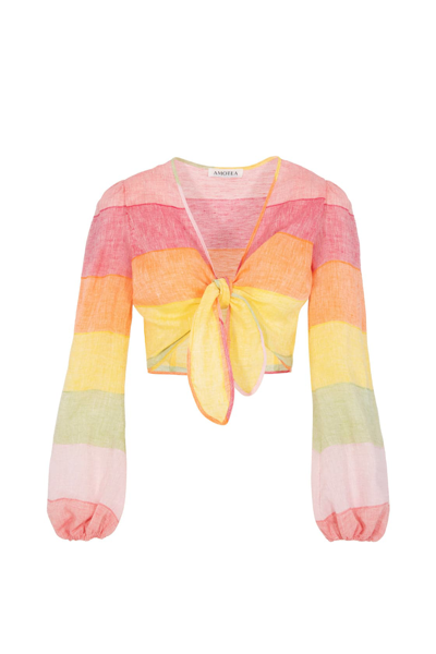 Shop Amotea Susie Top In Rainbow Linen
