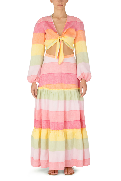 Shop Amotea Charlotte Skirt In Rainbow Linen
