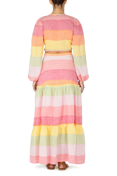 Shop Amotea Charlotte Skirt In Rainbow Linen