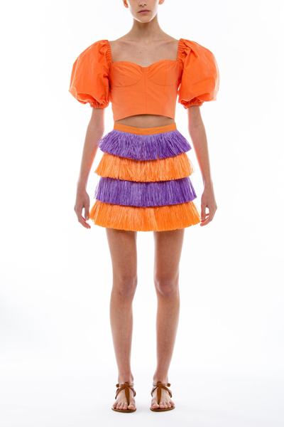 Shop Amotea Baby Skirt Mini In Rafia In Orange
