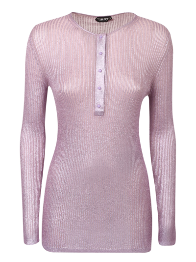 Shop Tom Ford Glossy Fine Ribbed Cashmere Top In Purple