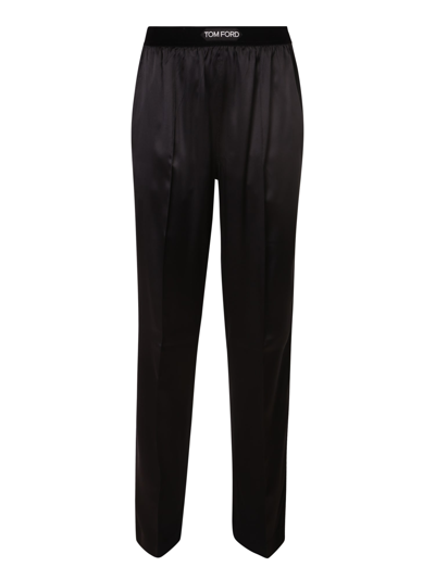 Shop Tom Ford Logo-patch Straight-leg Trousers In Black
