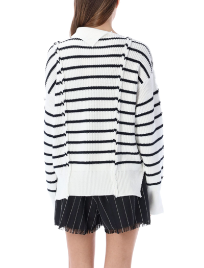 Shop Marni Disrupted Breton Stripe Sweater In Lily White