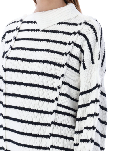 Shop Marni Disrupted Breton Stripe Sweater In Lily White