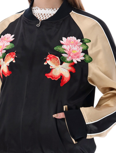 Shop Junya Watanabe Japan Embroidered Bomber Jacket In Black Beige