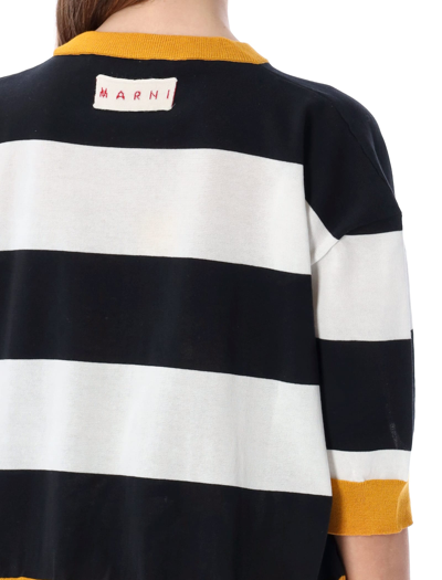 Shop Marni Maxi Stripe Crewneck Sweater In White Black Yellow