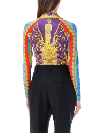 Shop Versace Heritage Print Bodysuit In Dark Orchid + Sun