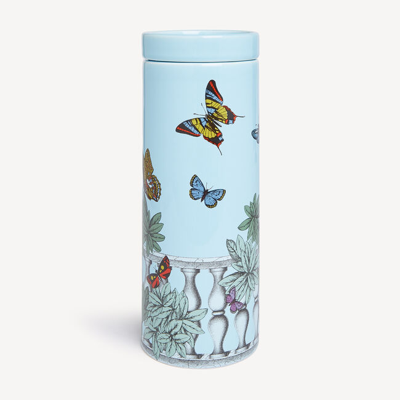 Shop Fornasetti Nel Mentre Tall Cented Candle - Décor Farfalle E Balaustra - Fragrance Giardino Segreto In Multicolour
