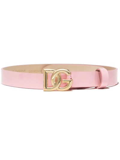 Shop Dolce & Gabbana Dg Logo Patent Leather Belt In Pink