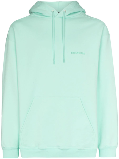 Shop Balenciaga Embroidered Logo Hoodie In Green