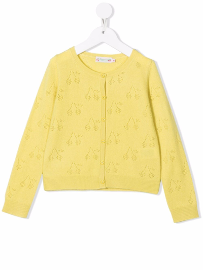 Shop Bonpoint Teen Cherry-pointelle Cashmere Cardigan In Yellow