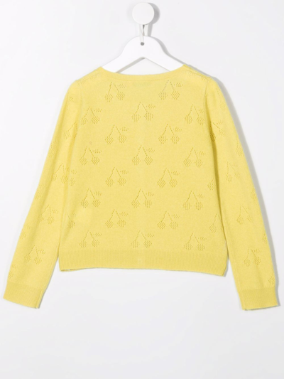 Shop Bonpoint Teen Cherry-pointelle Cashmere Cardigan In Yellow