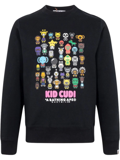 Shop A Bathing Ape X Kid Cudi Baby Milo Crew-neck Sweatshirt In Black