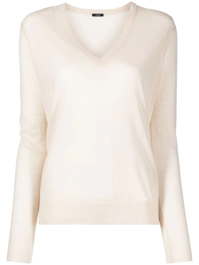 Shop Joseph V-neck Cashmere Jumper In Neutrals