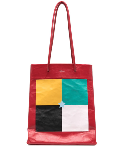 Medea Busted Tall Graphic print Leather Bag In Red ModeSens