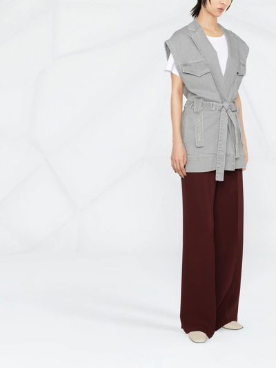 Shop Fabiana Filippi Tie-fastening Sleeveless Coat In Grey