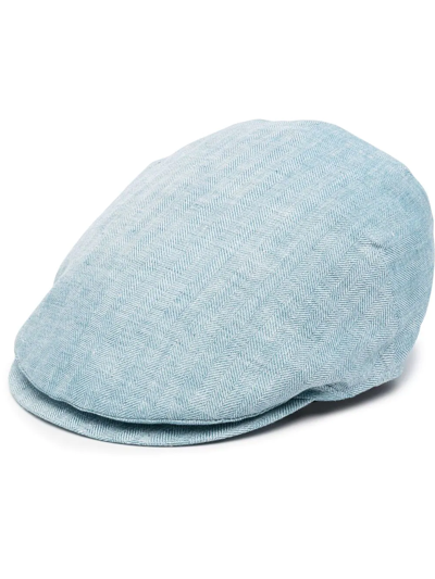Borsalino Linen Flat Cap In Blue